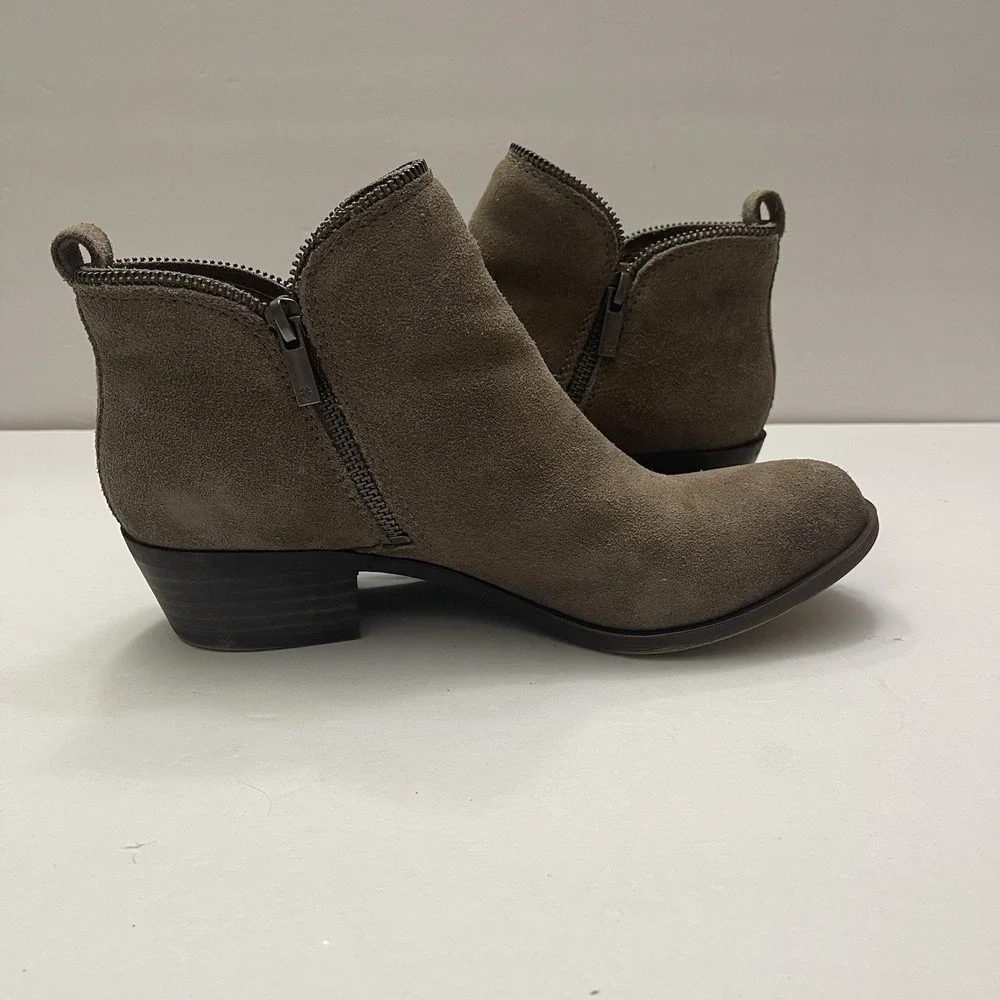 Lucky Brand Womens 8.5 Bartalino‎ Taupe Suede Leather Ankle Boot Zipper Bootie